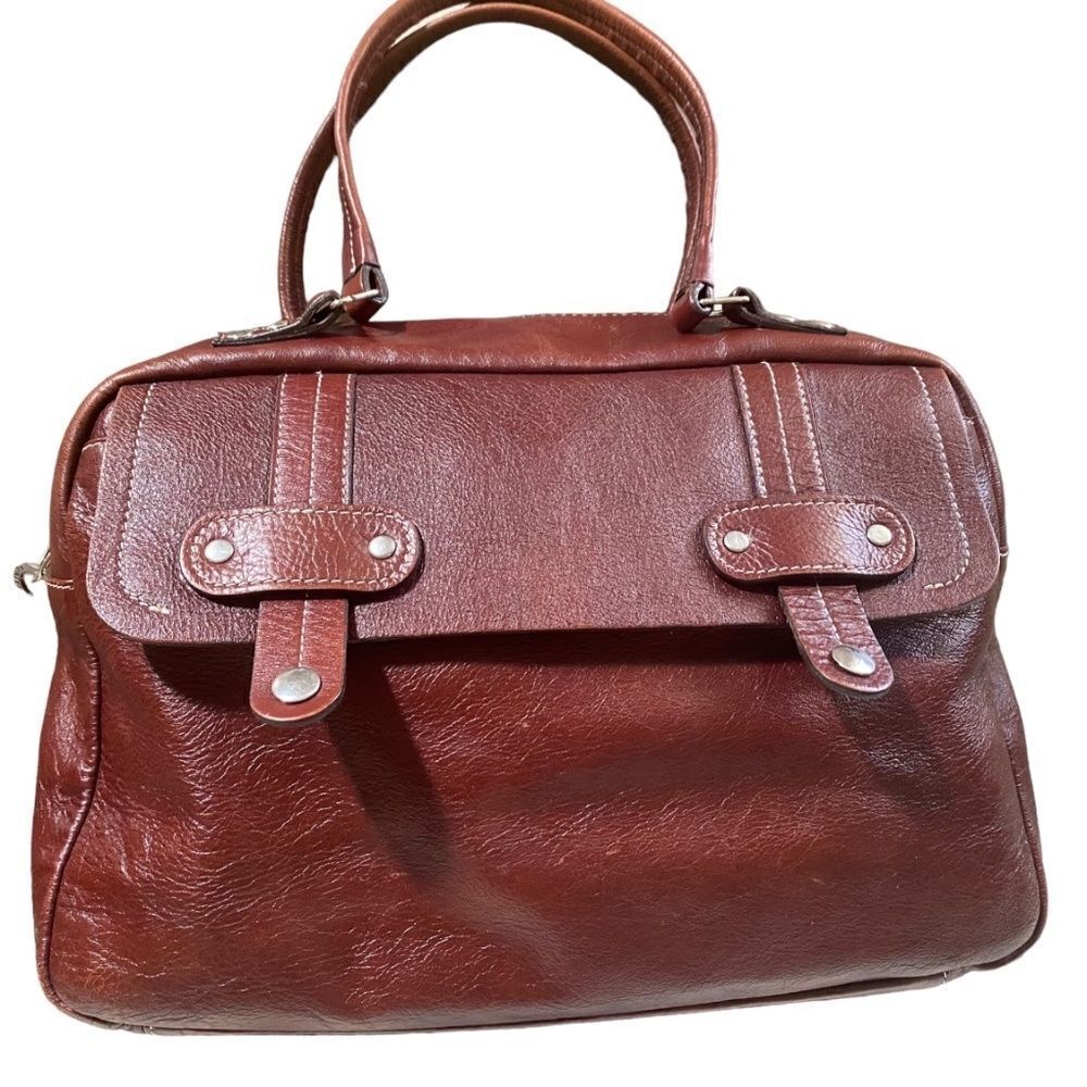 Authentic EGYPTIAN LEATHER SATCHEL IN RED-BRN BRICK,dual handles front flap